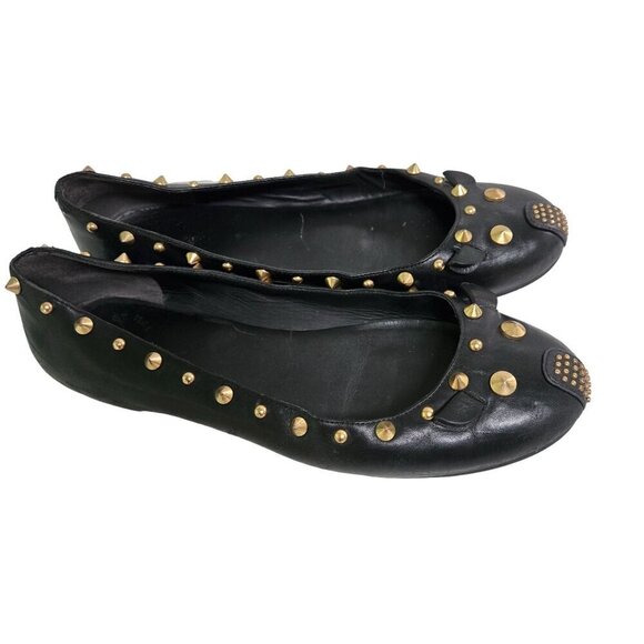 Marc By Marc Jacobs Mouse Ballet Flats Gold Studded Black Leather Size 39 - Picture 1 of 10